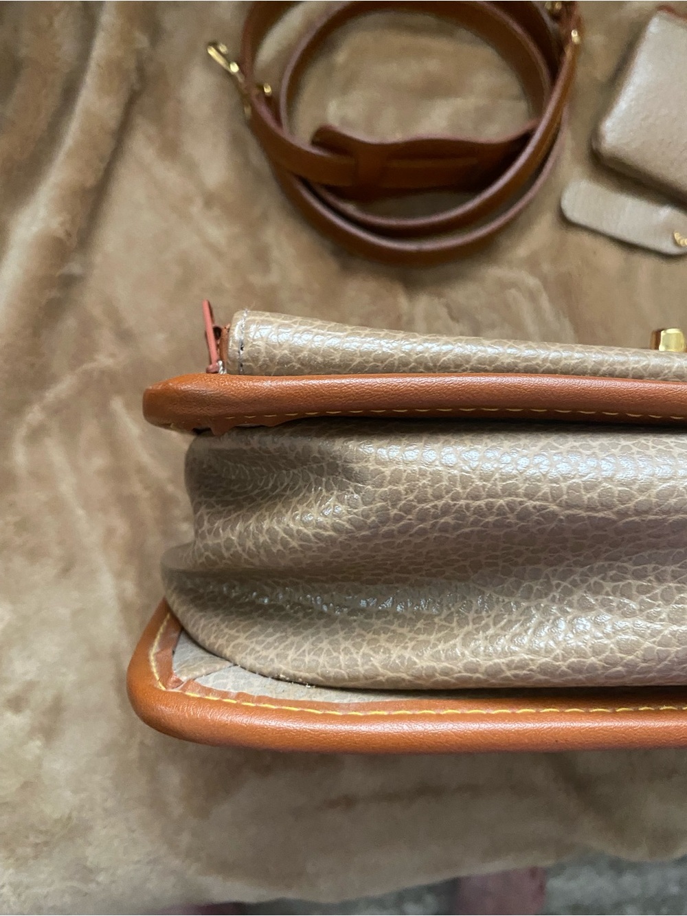 Dooney & Burke Pebbled Taupe Satchel Turn Lock with Tan Trim and Gold Hardware - Picture 7 of 16